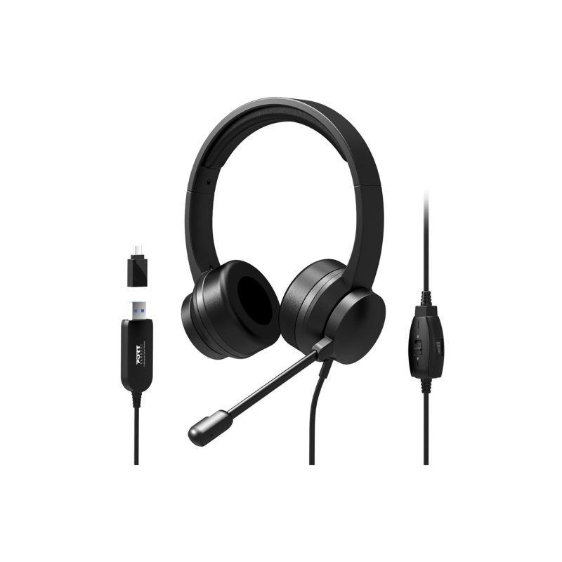 Port Black Comfortable Office Stereo USB Headset
