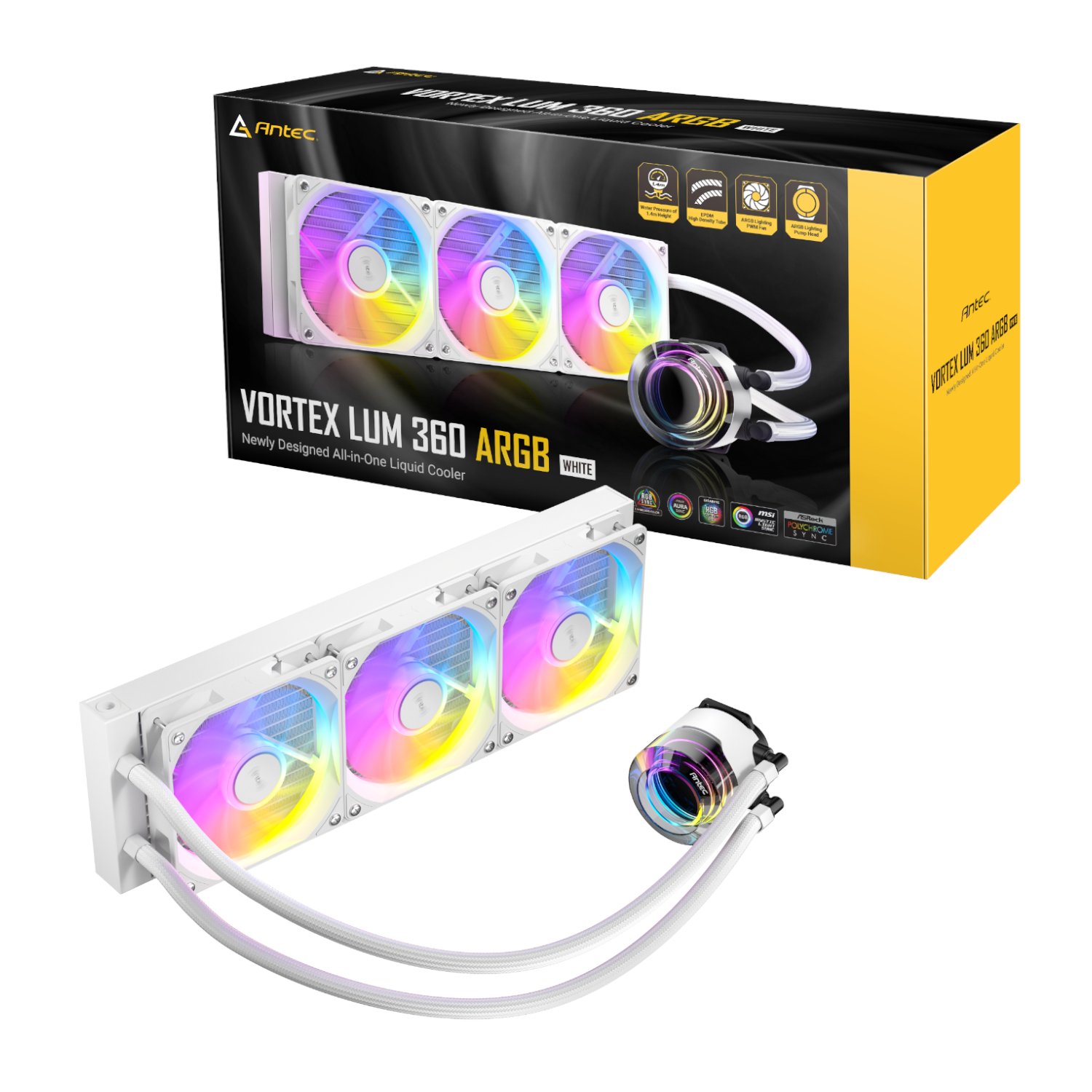 Antec Vortex LUM 360 ARGB AIO CPU Liquid Cooler - White
