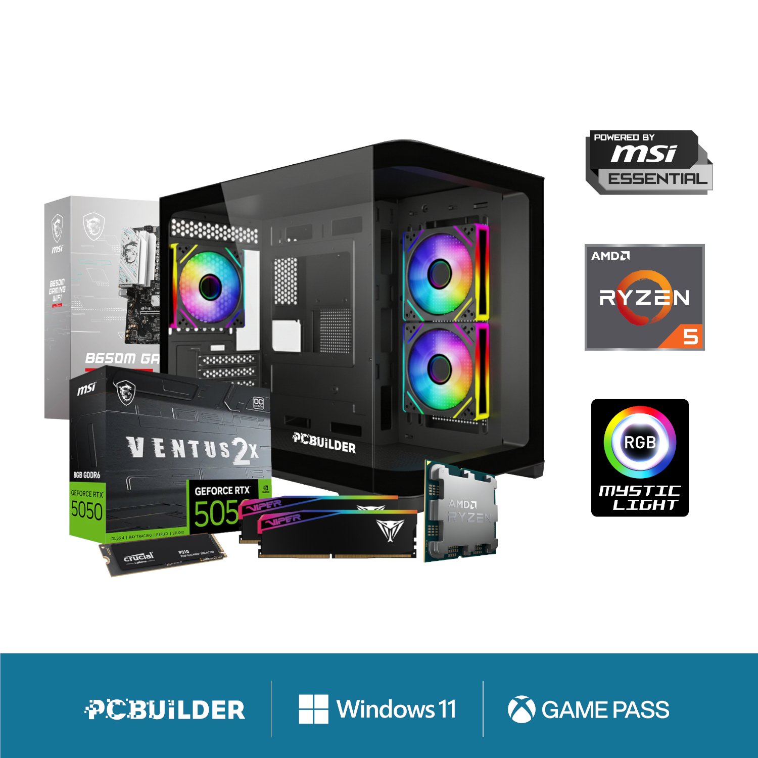 PCBuilder Ryzen 5 8400F Recon Windows 11 Gaming PC