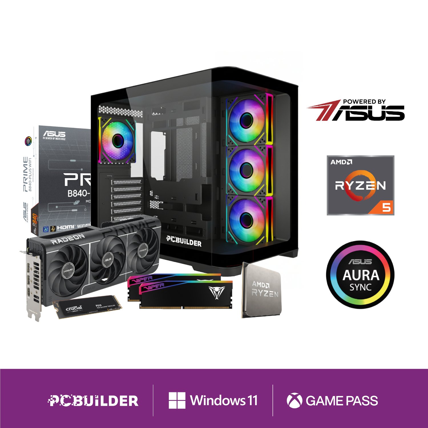 PCBuilder Ryzen 5 7600 Seeker Windows 11 Gaming PC