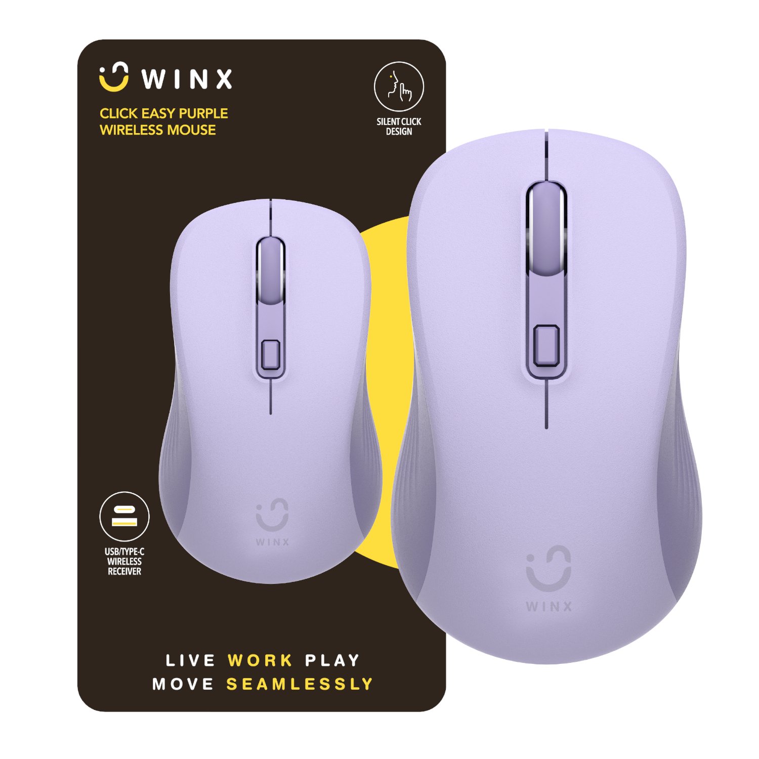 WINX Click Easy 1600DPI 2.4GHz Wireless Mouse - Purple