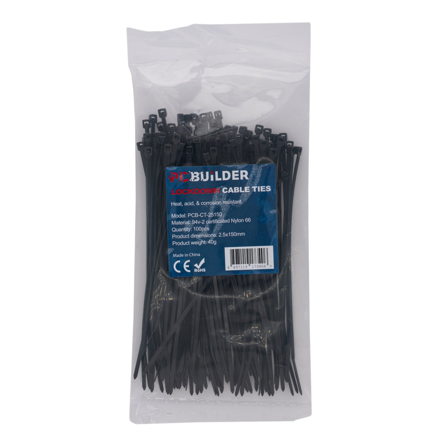 PCBuilder Lockdown 150mm Cable Ties (100 pcs) - Black