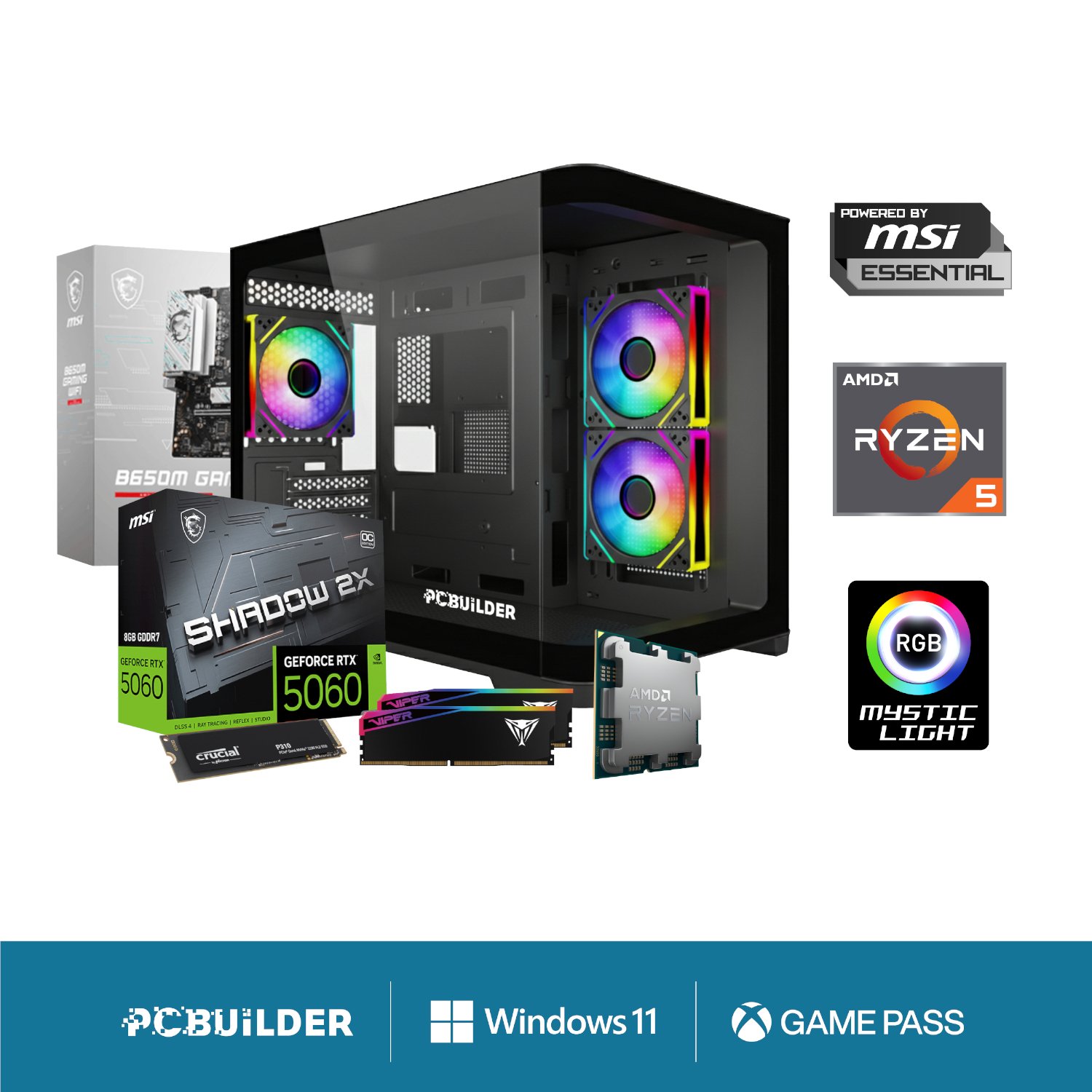 PCBuilder Ryzen 5 7600 Specialist Windows 11 Gaming PC