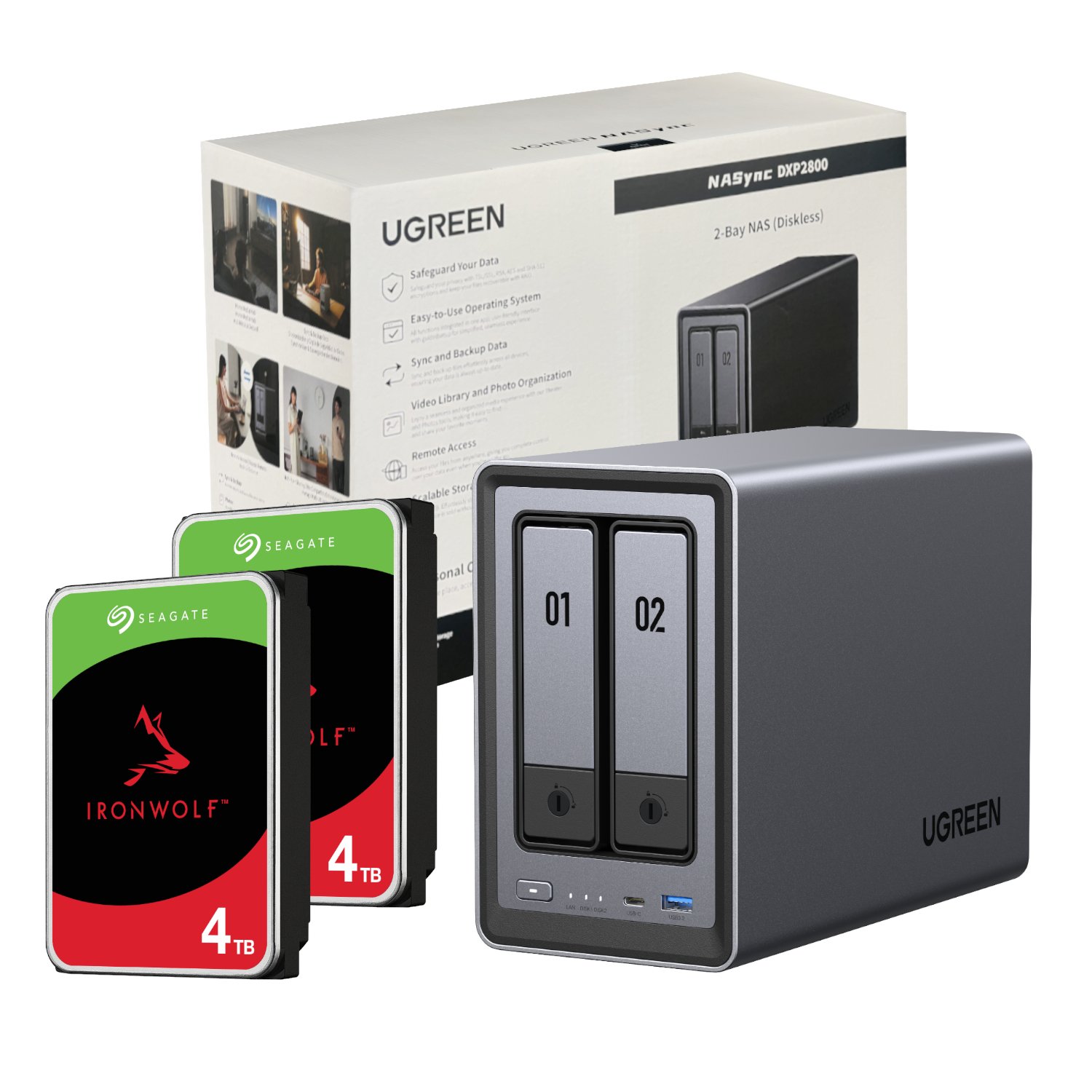 Ugreen NASync DXP2800 2 Bay NAS with Seagate Ironwolf NAS 8TB (DXP2800-8TB)